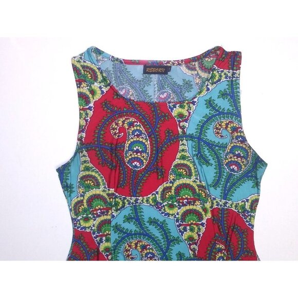 Reborn Womens dress paisley teal red Sz M Asymmetrical Sleeveless Multicolor EUC - Picture 4 of 12